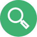 Search icon on a green background.