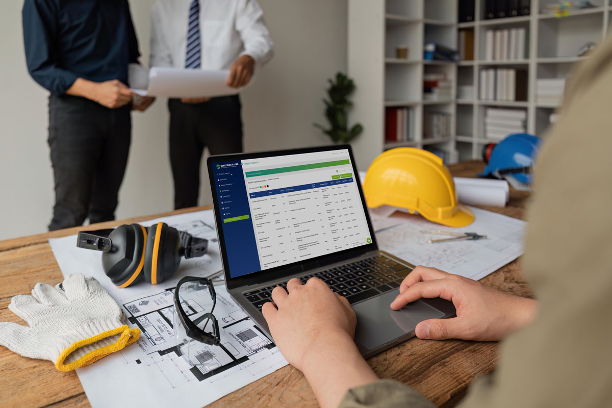 Screenshot of Construct-A-Lead interface, demonstrating how to find new construction projects
